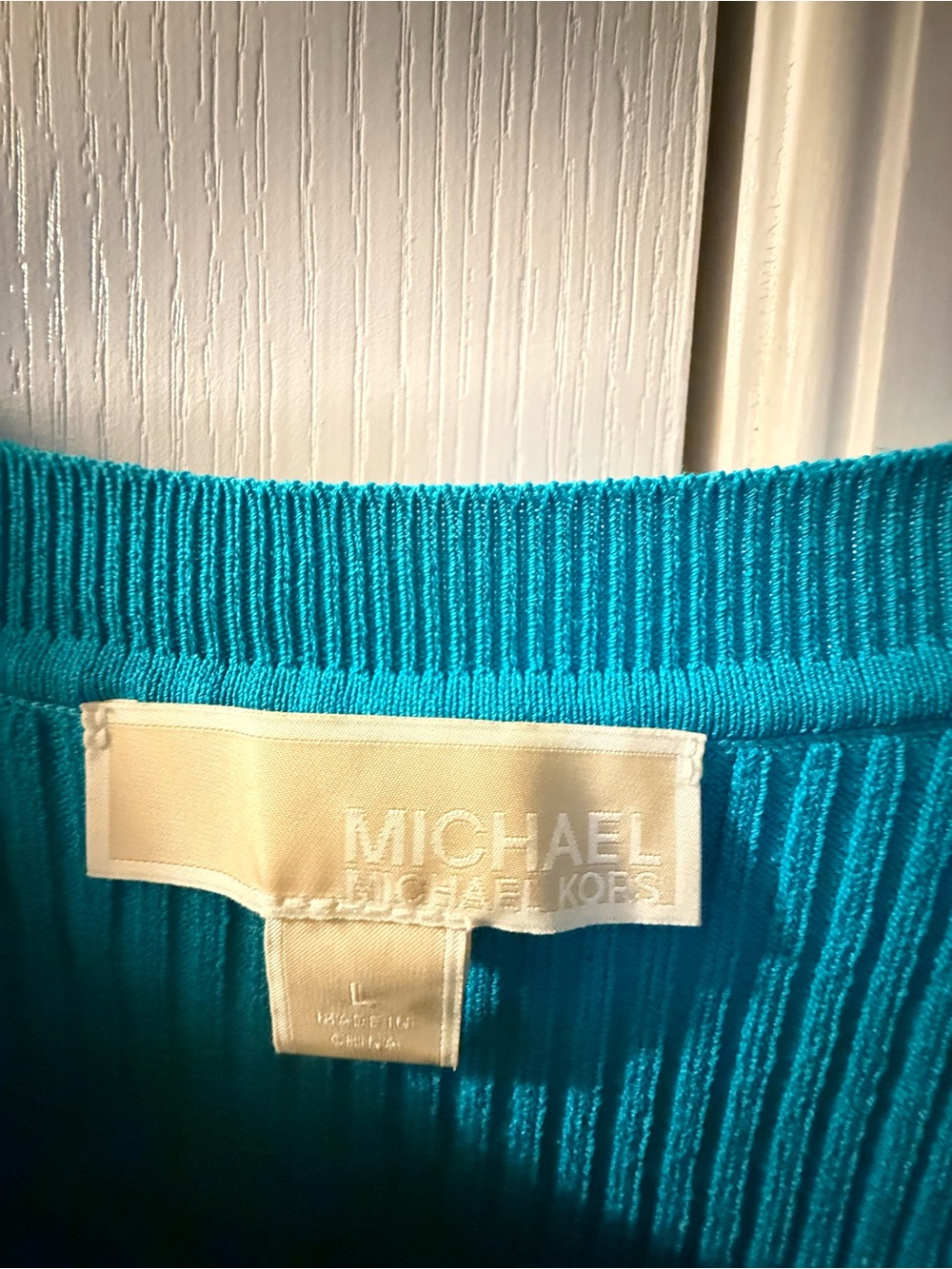 Michael Kors Teal Off-the-Shoulder Ribbed Sweater